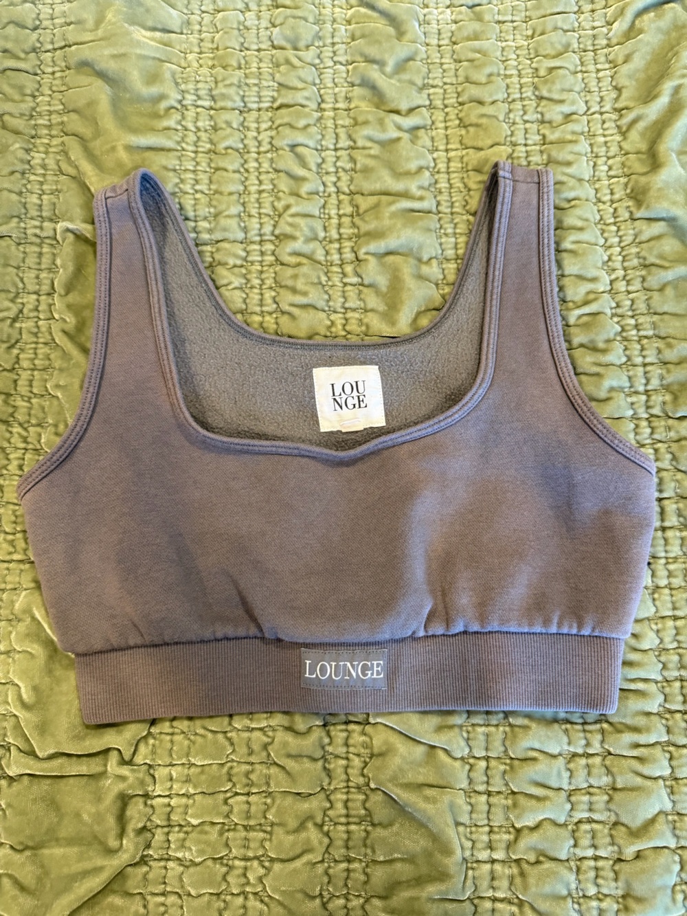 LOUNGE Apparel Fleece Lined Organic Cotton Sports Bra Bralette XS Taupe soft